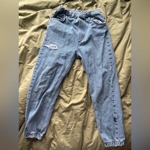 nununu light blue elastic waist distressed denim